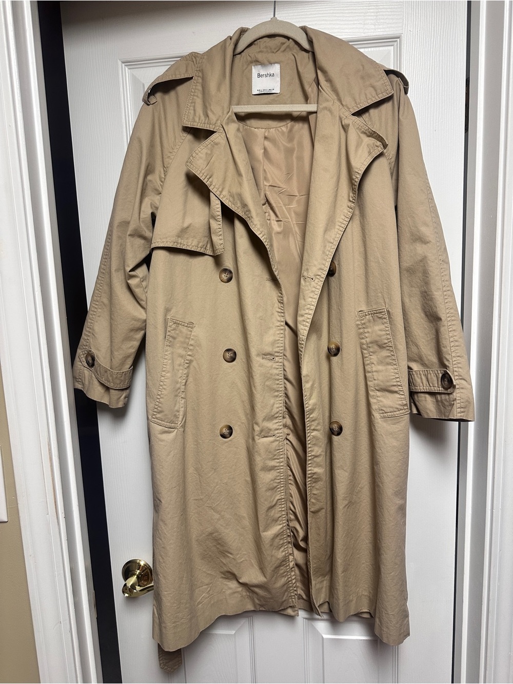 Bershka Tan Double-Breasted Trench Coat